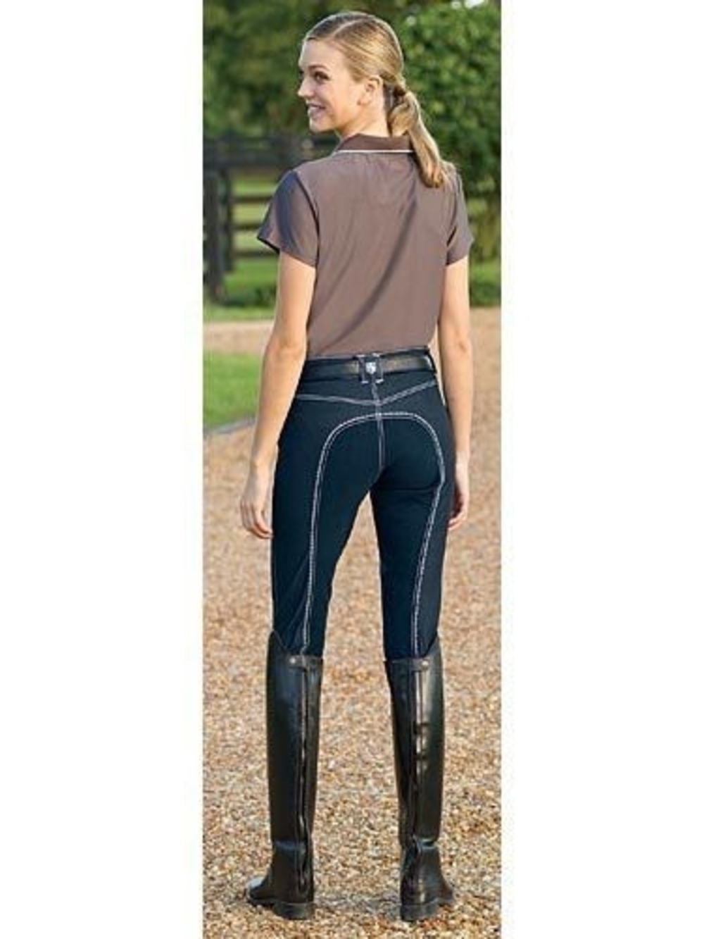 ROMFH Women's Full Seat Dressage Riding Breeches Denim & Contrast Stitching